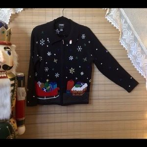 🎄Santa on the roof on a cardigan front & back!